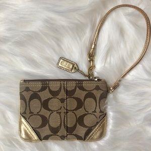 Gold & Tan coach wristlet/pouch